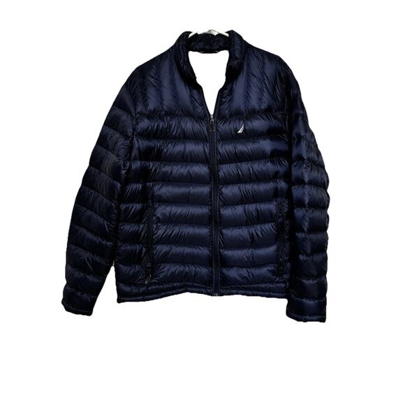 Nautica Down Puffer Jacket Men Xlarge Lightweight Navy Blue Full Zip Pockets - Picture 1 of 7